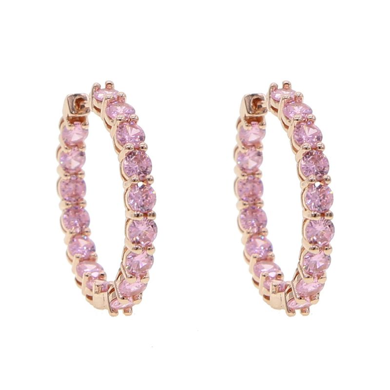 Women's Jewelry 30mm Pink Zircon Hoop Earrings In Silver & Rose Gold, Geometric Design For Trendy & Hip-Hop Style Rose Gold Silver Earrings Jewelry_voghion.com