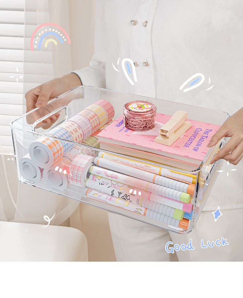Desktop Storage Cosmetics Organizing Basket Dormitory Snacks Small Sundries Plastic Rectangular Acrylic Transparent Box_voghion.com