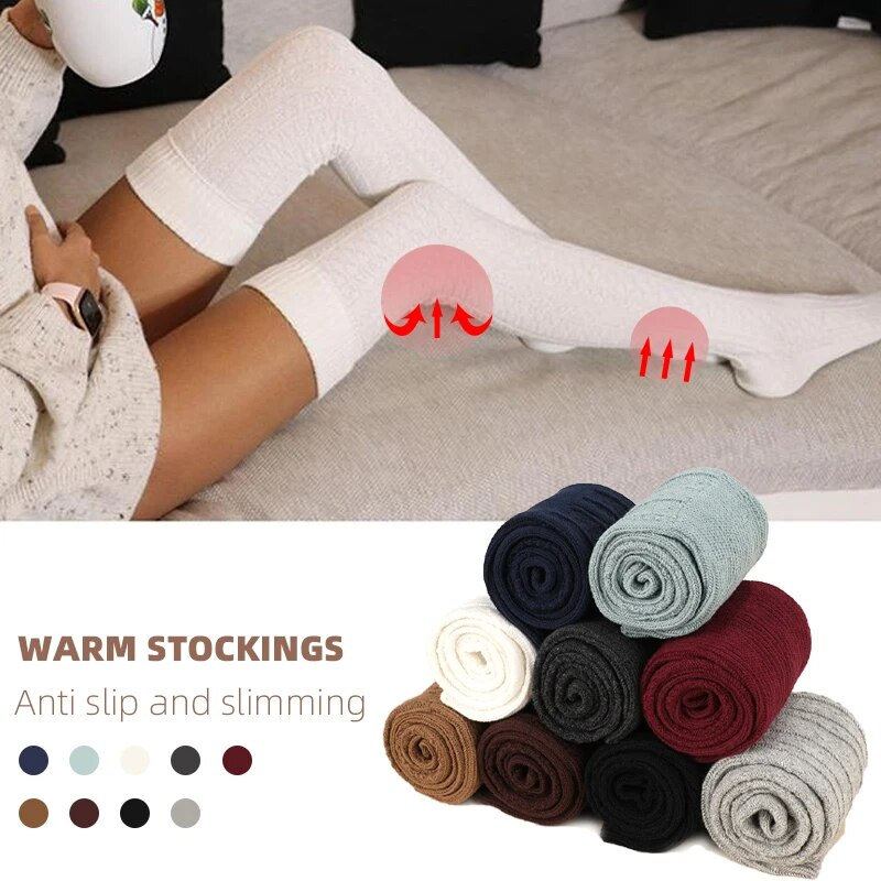 1 pár dámských punčoch, dívčí nad kolena, dlouhé, nad stehna, plus size, ponožky nad kolena, pletené, teplé vlněné punčochy_voghion.com