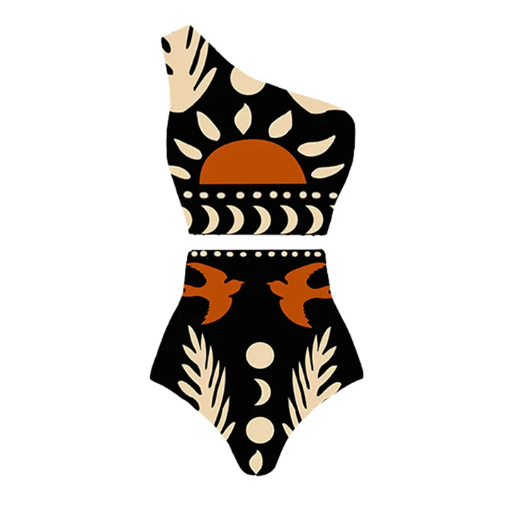 Costume da bagno intero da donna con spalline sottili e vita alta, stampato e monospalla_voghion.com