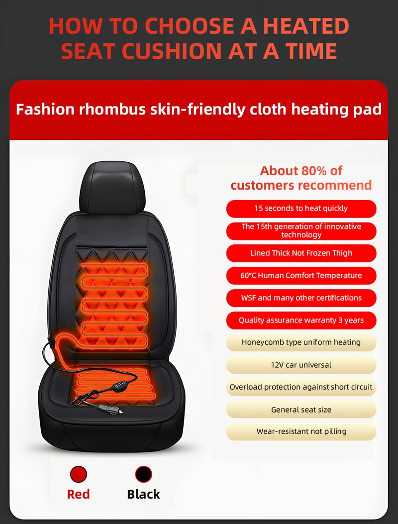 12V Cushion Covers Winter Seat Heater Car Accessories Heating Pads Universal Available In Black Red_voghion.com