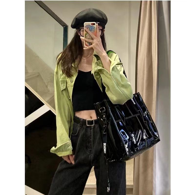 JIAERDI Vintage musta Y2k käsilaukku, naiset 2023, siistit tytöille nahkaiset suuren tilavuuden kantolaukku Naisten motopyöräilijöiden rennot crossbody-laukut_voghion.com