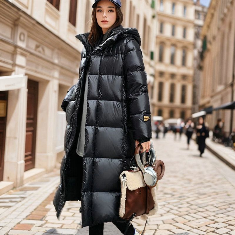 Giacca Pinghu con cappuccio, modello lungo, modello Black Gold da donna, stile di alta qualità, cappotto invernale in piuma d'anatra_voghion.com