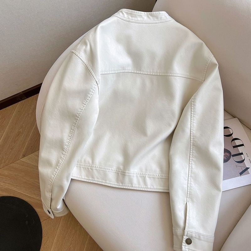 Veste courte en cuir PU pour femme, version coréenne, polyvalente et décontractée, style moto, tendance, printemps 2025_voghion.com