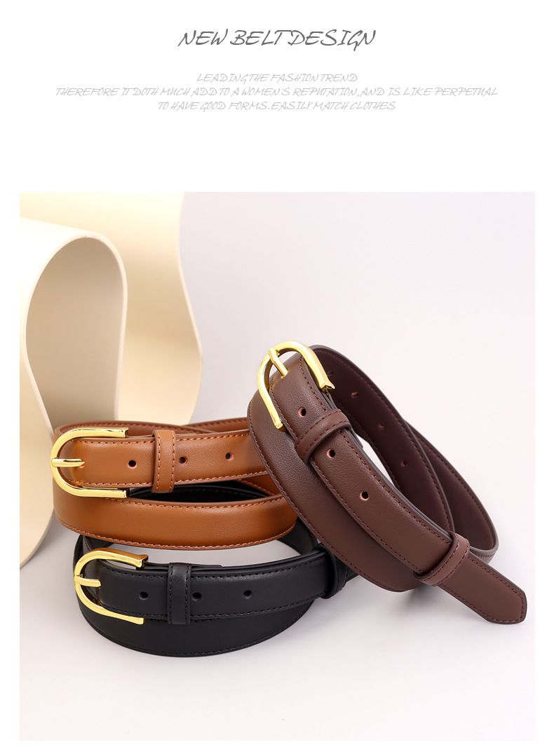 Cinto de couro feminino elegante e sofisticado, cinto simples e versátil, decoração feminina com jeans e couro legítimo_voghion.com