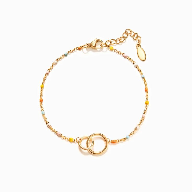 Bracciale in argento sterling S925 per donna, stile semplice e di nicchia, doppio anello intrecciato, gioielli colorati a goccia di olio_voghion.com