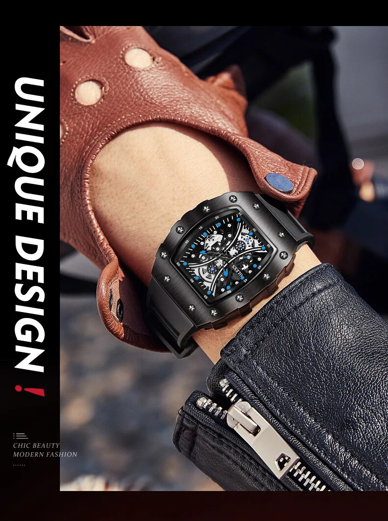 Herrklockor Toppmärke Original Quartz Armbandsur Mode fatformad urtavla Vattentät, självlysande gummibandsur_voghion.com