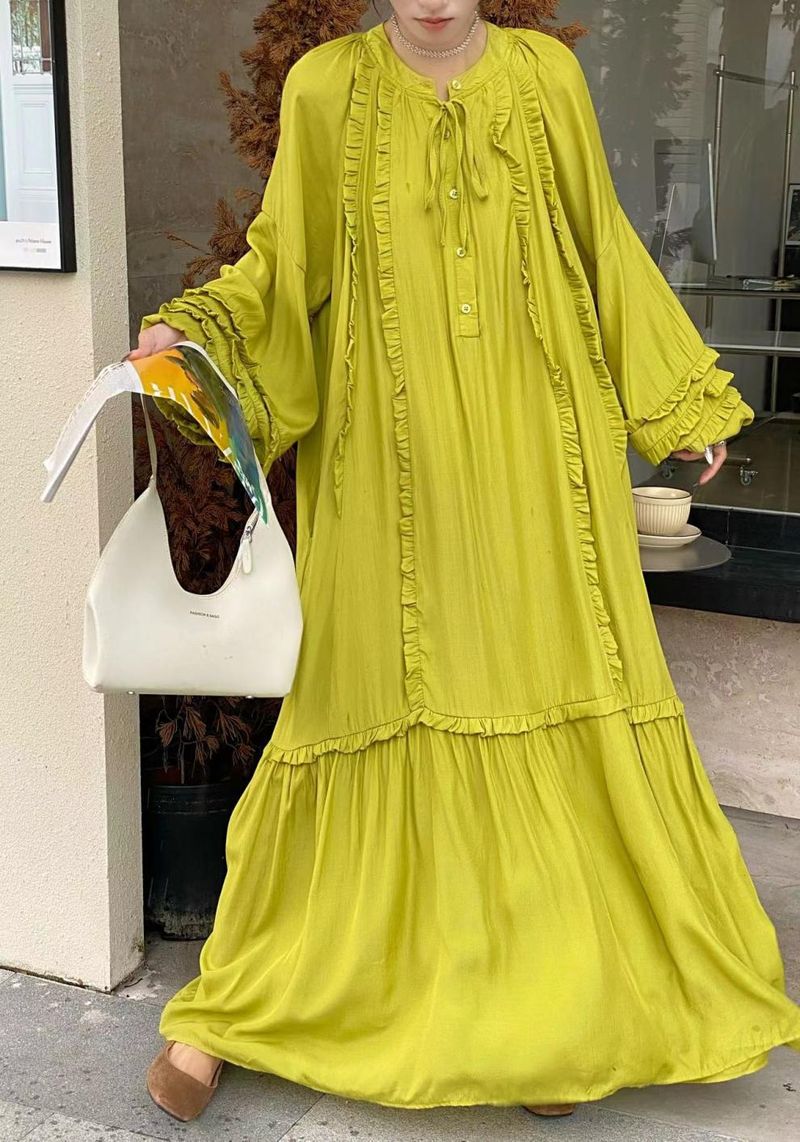 Herbstliches neues Plus Size Langes Kleid für Damen, locker fließendes Maxikleid mit Gürtel, schlankmachendes lässiges Langarmkleid_voghion.com