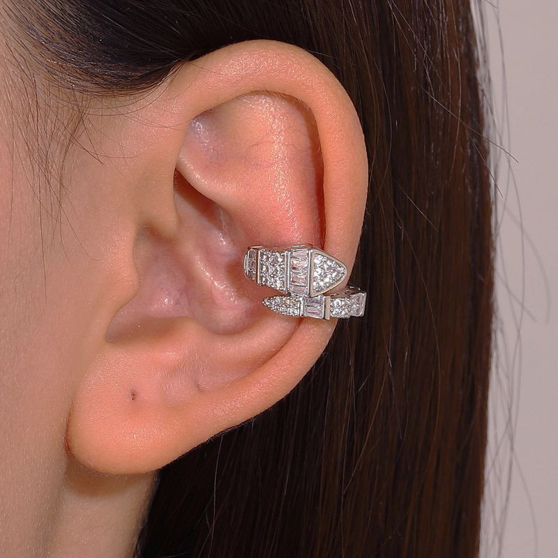 ins Fengling clip orecchio serpente senza foro femmina retrò temperamento intarsiato zircone clip orecchio a forma di serpente_voghion.com