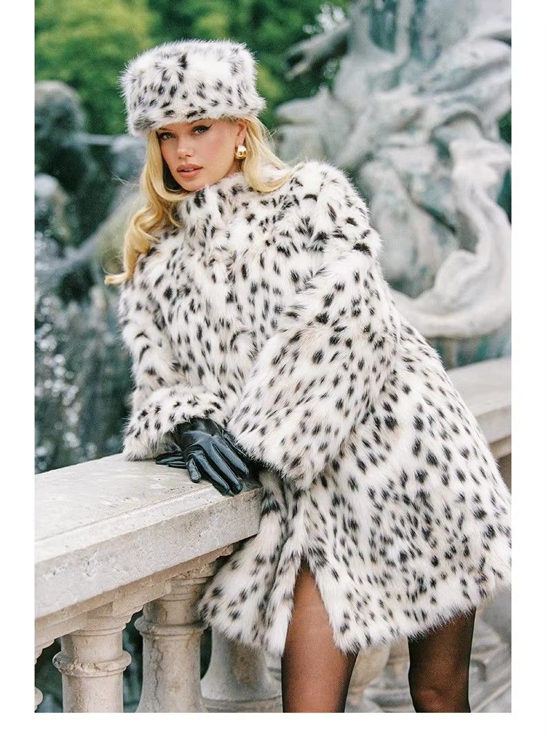 Luxuriöser Kunstpelzmantel für Damen – Wintermodischer Langmantel mit Leopardenmusterkragen, warme und stylische Oberbekleidung für Herbst und Winter_voghion.com