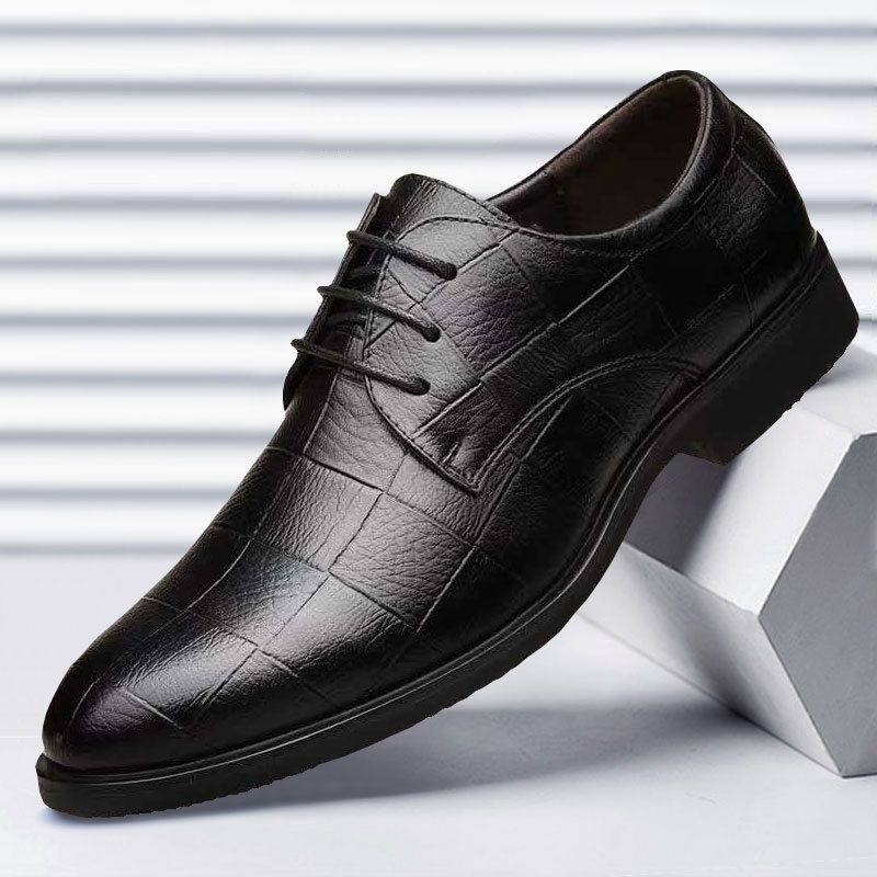 Novos sapatos masculinos de couro xadrez para negócios, sapatos sociais de tamanho grande, sapatos masculinos casuais para casamento_voghion.com