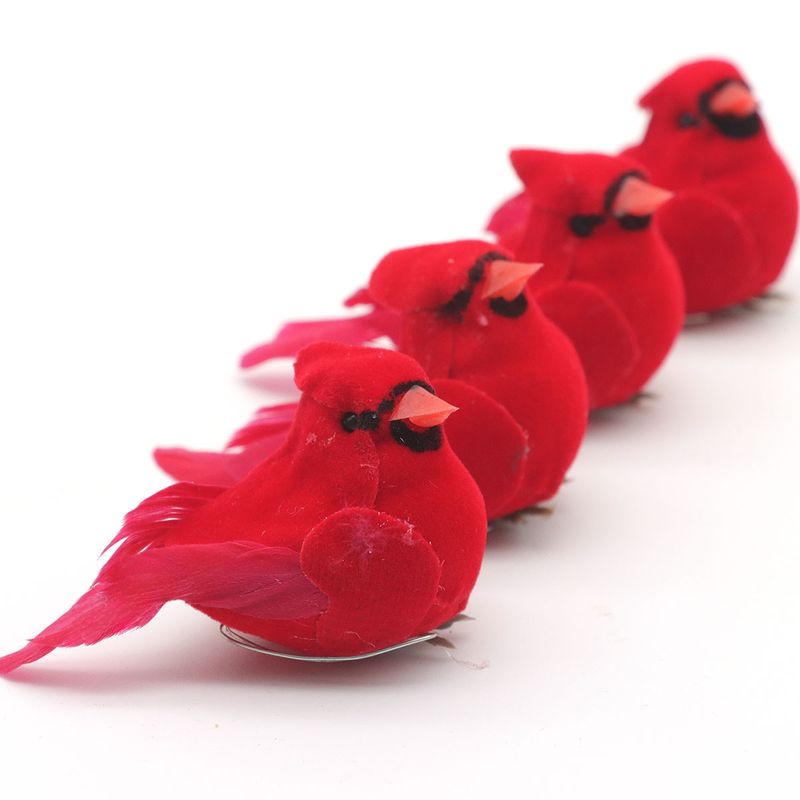 Rote Kleidung Lehrer Mini Simulation roter Vogel Weihnachtsbaum Weihnachtsgirlande Dekoration roter Vogel Clip 6cm Vogel mit Füßen_voghion.com