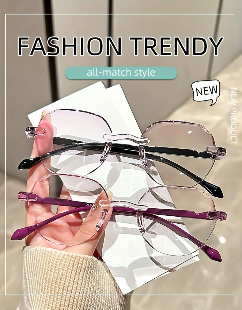 Elegant Geometric Rimless Reading Glasses With Rhinestone Accents, Full Rim Frame, Comfortable Lightweight Design, 1.0 To 3.5_voghion.com