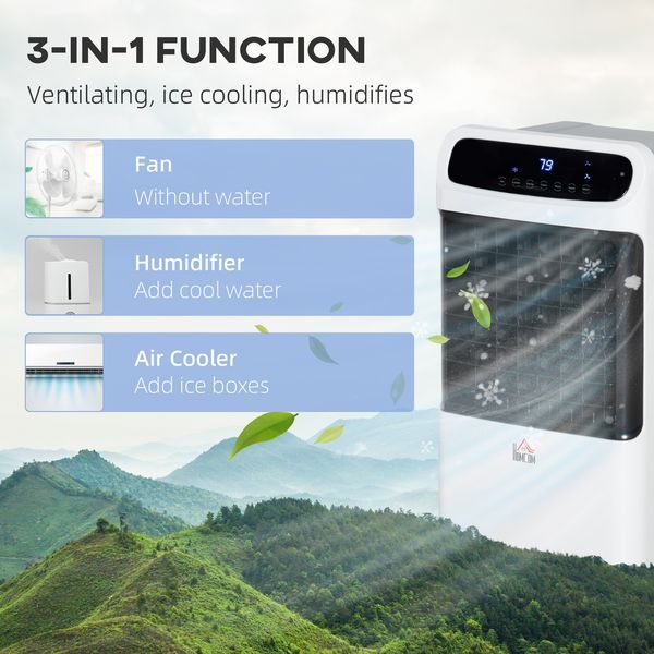 Refroidisseur d'air portable HOMCOM 32', refroidissement par évaporation 3 en 1, ventilateur à glace, conditionneur d'eau, humidificateur, télécommande, LED_voghion.com