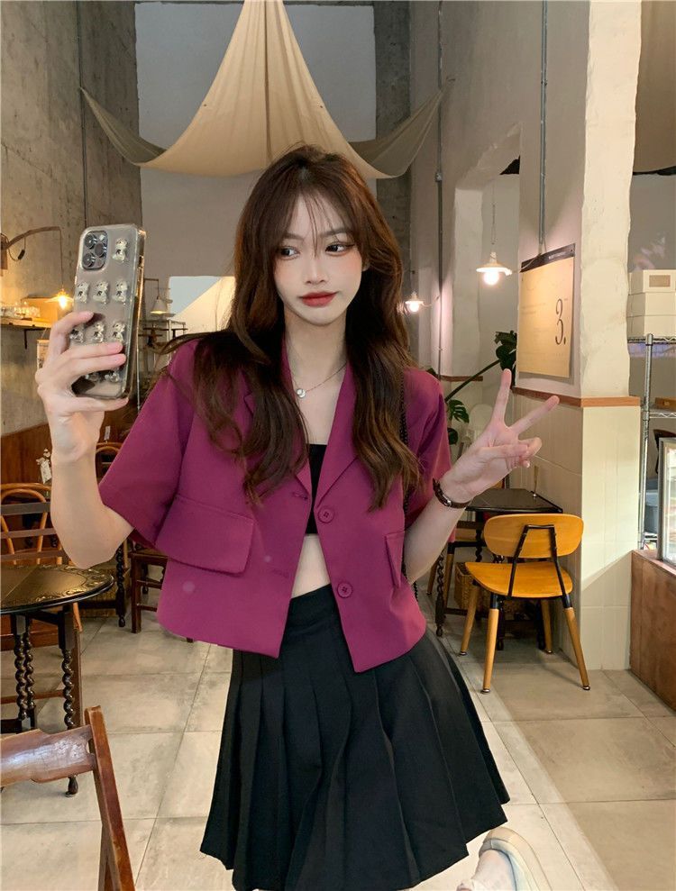 Hanrouchuan Street Style Petite 2025 Summer Thin Casual Design Sense Niche Short Blazer_voghion.com