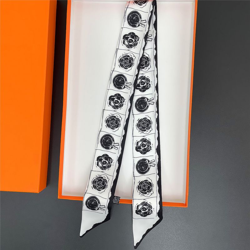 Schwarz-weiße Kamelie, langer Pendelgürtel, Haarband, Band, Tasche, Krawatte, kleiner Damenschal_voghion.com