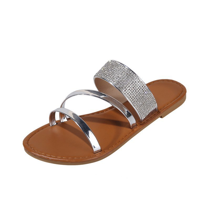 Pantofi de damă cu fund plat, sandale și papuci de plajă casual cu strasuri, pentru femei_voghion.com