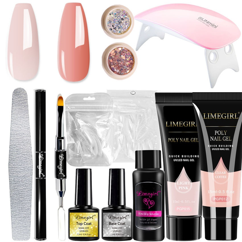 15ml Extension Nail Mold Double Headed Brush UV Lamp Crystal Gel Set_voghion.com