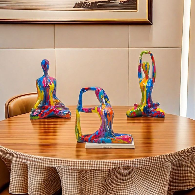 Creative Water Transfer Printing Abstract Colorful Yoga Figure High-End Luxury Home Table Decoration Crafts_voghion.com
