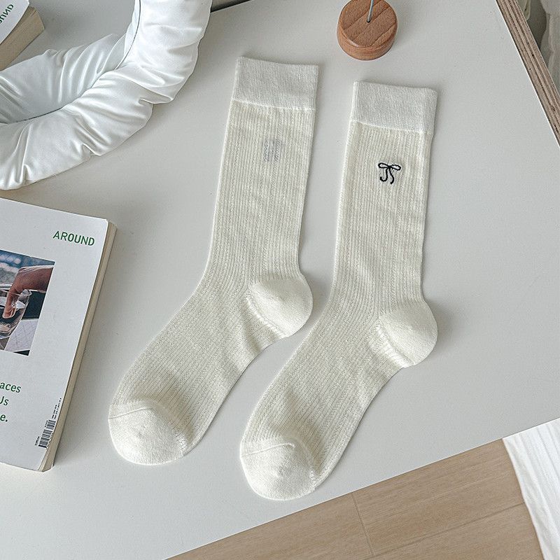Ballet Women Spring Summer Thin Long Tube Bowknot Miu Style Slouch Socks Cotton Breathable Mesh For Girls_voghion.com