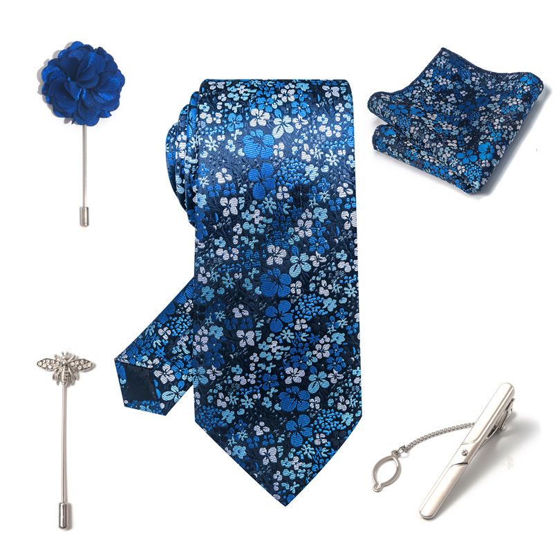 Set da uomo alla moda in tinta unita a righe con anacardi, confezione regalo da 6 pezzi, set con corsetto con fermacravatta e sciarpa quadrata_voghion.com