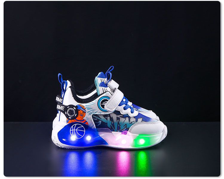 Meninos Primavera Outono Novas Luzes LED Pequenas e Médias Crianças Malha Respirável Basquete Esportes Sapatos Leves Casuais_voghion.com