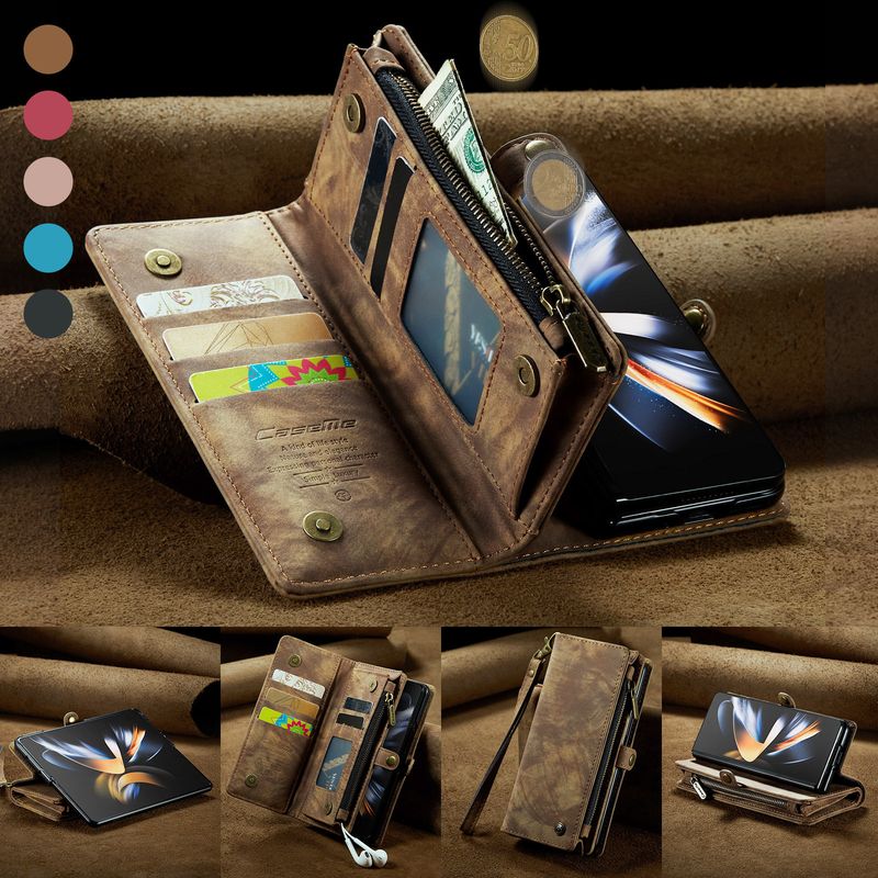 Applicable Galaxy Z Fol4 Leather Case Card Samsung Z Fol5 Phone Case Multi-Function Folding Wallet_voghion.com