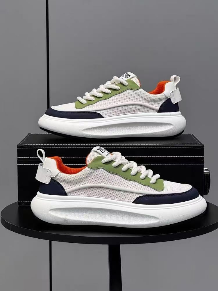 Scarpe casual comode, alla moda, versatili, basse, con suola spessa, bianche, traspiranti, da uomo, 2025_voghion.com