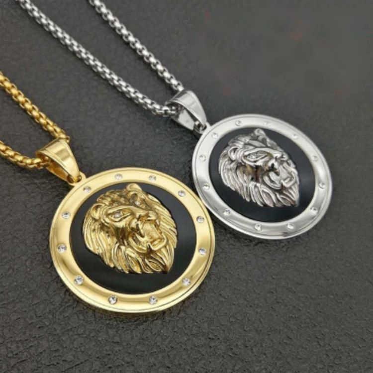 All New Punk Necklace Round Lion Head Pendant Fashion Hip Hop Jewelry_voghion.com