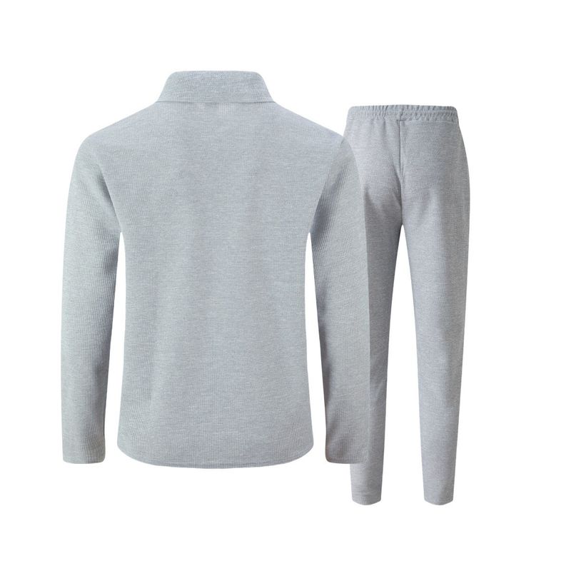 Men's Waffle-Knit Zip-Up Jacket Set – Slim-Fit Autumn Layering Piece With Notch Lapel & Functional Pockets (Black/Grey/Khaki/White/Olive/Burgundy)_voghion.com