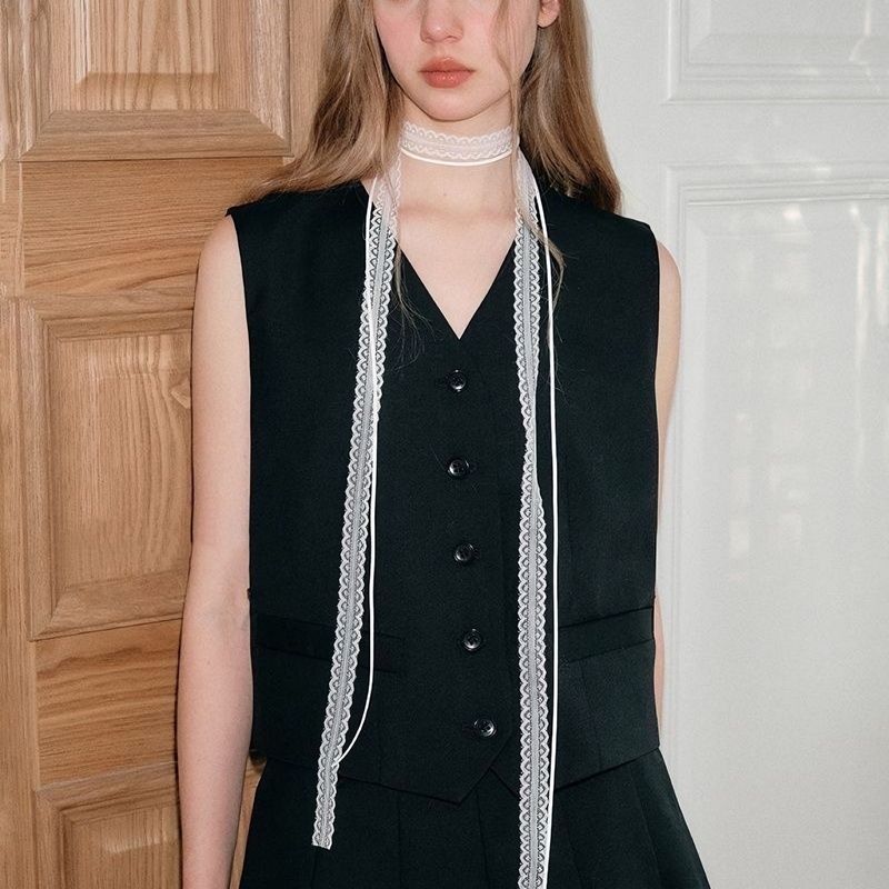 Collana girocollo sottile e stretta con fascia in pizzo a strati, da donna, primavera ed estate, versatile, con clavicola e sciarpa._voghion.com