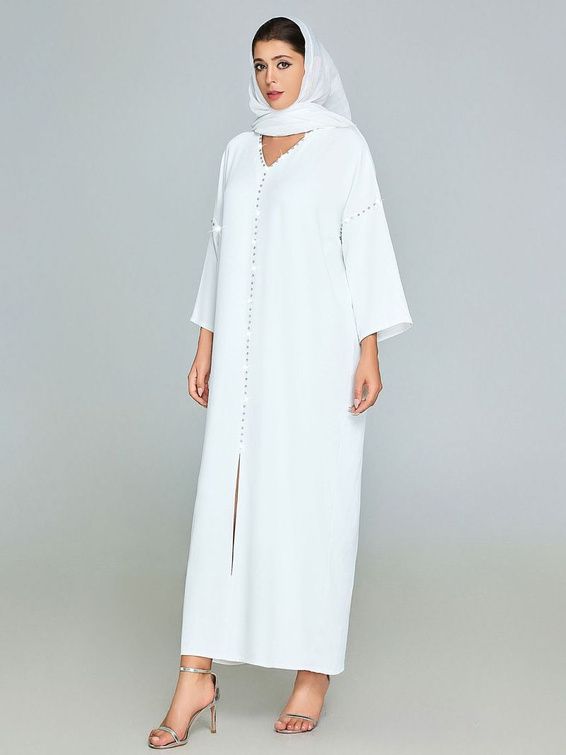 Elegante abito lungo con perline fatte a mano per donna - Abaya fluido e taglie forti con decorazioni, comodo caftano a maniche lunghe per occasioni casual e speciali_voghion.com