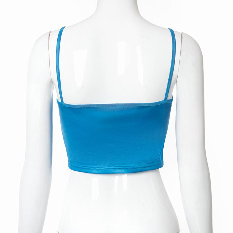 Nine plus nine M21TP197 new printed sleeveless suspender with exposed navel, slim fit, fresh and sweet solid color top_voghion.com