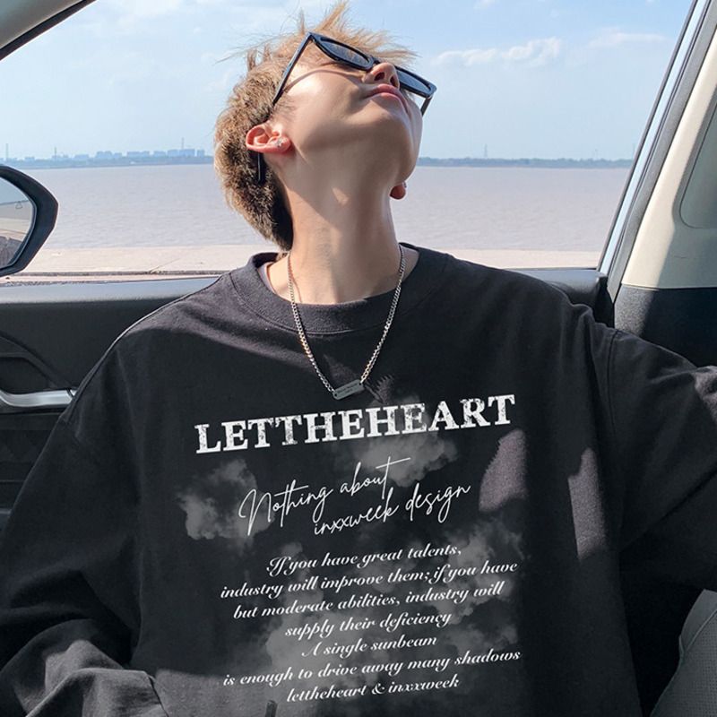 Maglietta a maniche lunghe in puro cotone stile americano da uomo, felpa ampia di grandi dimensioni, strato interno bianco, base da uomo_voghion.com