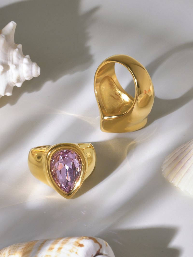 Square Sugar Personalized Retro Diamond Set Stainless Steel Zircon Water Drop Shaped Cut Surface Zircon Ring For Women_voghion.com