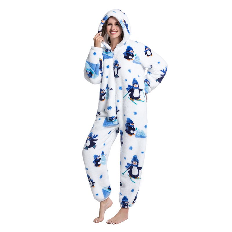 Cartoon Tier Pyjamas Niedlich Verdickt Unisex Paar Neue Flanell Homewear Einhorn Erwachsene Onesie_voghion.com