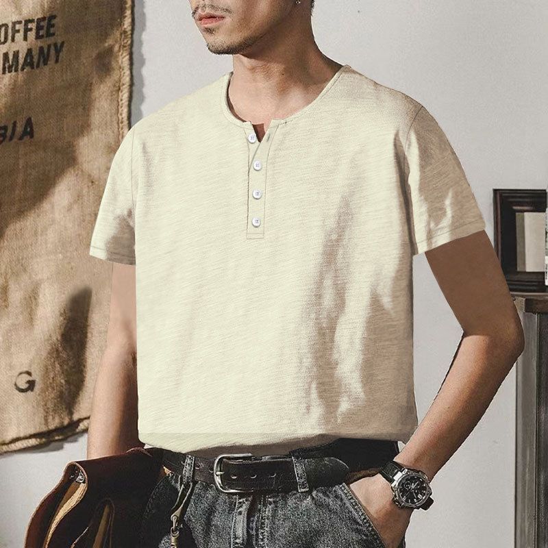 Maglietta a maniche corte in bambù per il commercio estero transfrontaliero, da uomo, estiva, casual, con colletto alla coreana, taglia grande, a maniche corte, da uomo, con bottoni_voghion.com