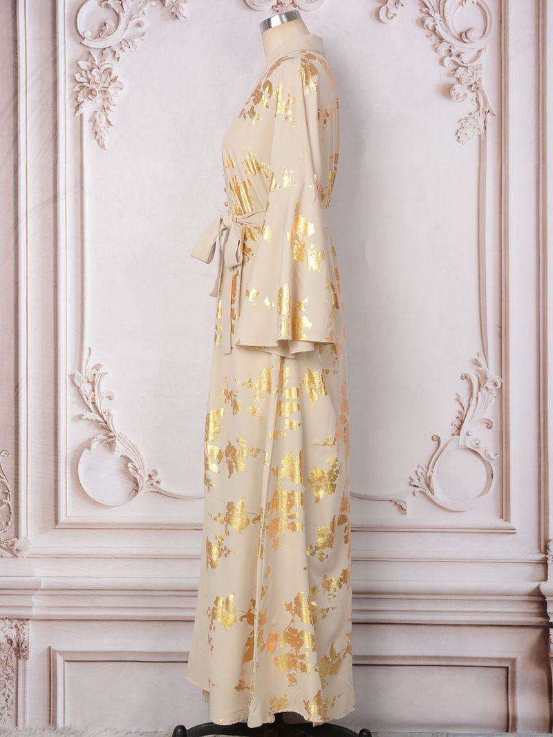 Damenbekleidung Naher Osten Muslimische Damenmode im neuen Stil mit Goldprägung Abendkleid Arabisches Kleid Kaftan Robe_voghion.com