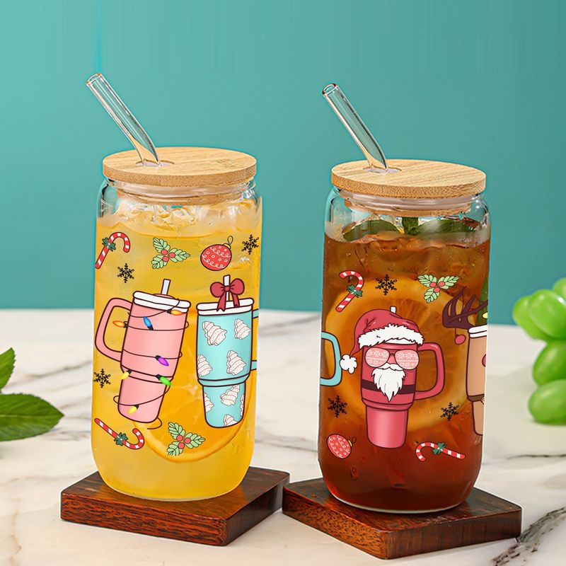 Nowoczesny, minimalistyczny zestaw szklanych kubków – kubek borokrzemianowy o pojemności 16 uncji z bambusową pokrywką i szklaną słomką – ekologiczny i szczelny do biura, domu i na prezent_voghion.com