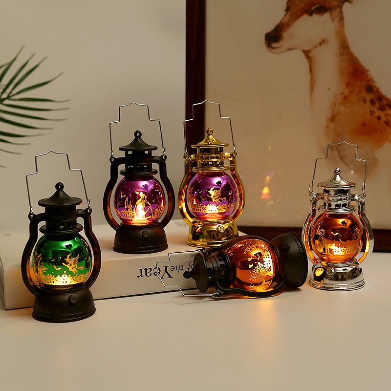 Vintage Halloween Laser Pumpkin Lantern - Witch, Skull & Pumpkin Design, Decorative LED Oil Lamp For Party, Bar & Home Decor_voghion.com