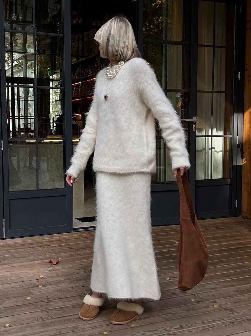 Zipper Printed 2025 Autumn Winter Ins Style Knitted Two-piece Sweater Set For Women Breathable Resistant Dress Attire_voghion.com