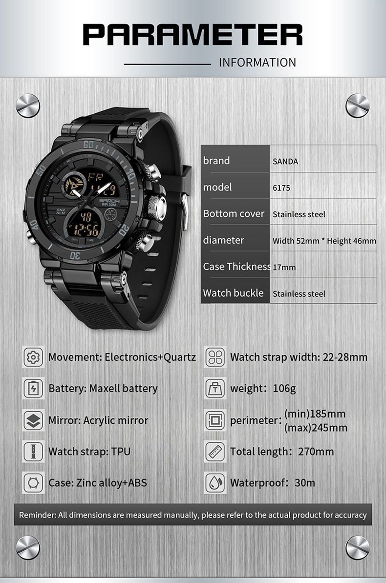 Stijlvolle multifunctionele digitale analoge herenhorloge met dubbel display, alarm, stopwatch, waterbestendig, lichtgewicht luxe design waterdichte horloges_voghion.com