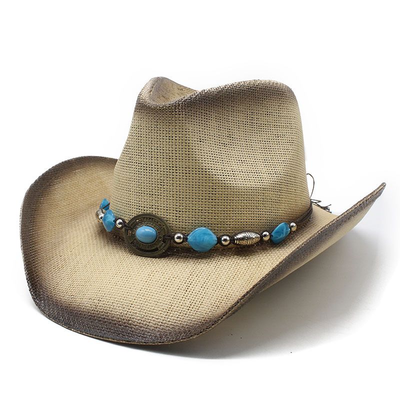 Western Cowboyhut aus Stroh für Damen im Sommer mit großer Traufe im Freien, Bergsteigen im ethnischen Stil, Ritterhut für Männer_voghion.com