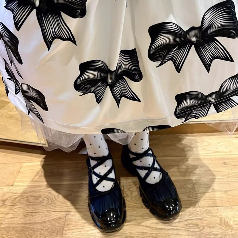 Schaffell-Version ~ Echte Ballett-Loafer mit dicker Sohle, Damen-Schleife, Biskuitkuchen, Mary Jane Single Sho, kleines Leder_voghion.com