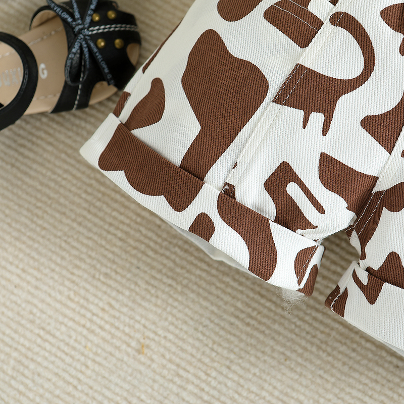 Abbigliamento per neonati Completo da bambina per bambini di taglia piccola e media, top ampio con scollo all'americana + pantaloncini Marsupio set da tre pezzi_voghion.com