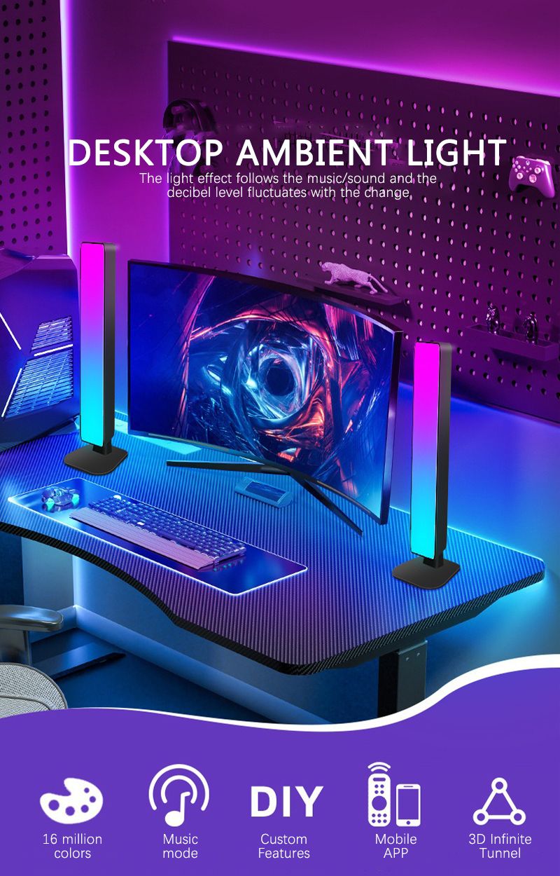 Lampada da scrivania con telecomando, per computer, per atmosfera da gioco RGB intelligente, con telecomando, per auto, musica e ritmo._voghion.com