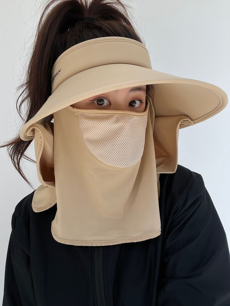 Damen-Sonnenhut mit Schild, großer Krempe, oben offen, Maske, Gesichtsbedeckung, Nackenschutz, Radfahren, Sonnenhut aus Eisseide_voghion.com