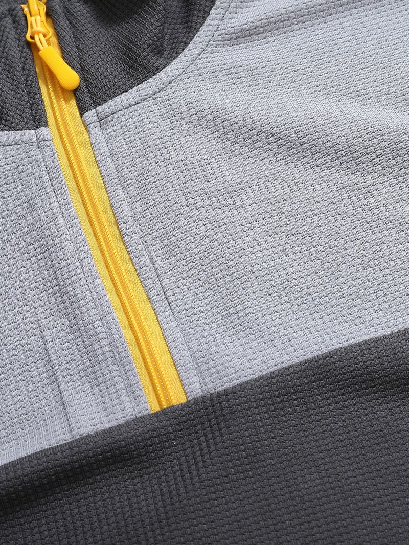 Spring And Autumn New Men's T Shirt Sweater Casual Sports Colorblock Long Sleeve Turtleneck Half Zipper Top_voghion.com