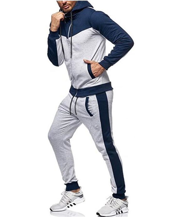 2025 Autumn Winter Men's Hooded Color Block Casual Sports Cardigan Set_voghion.com