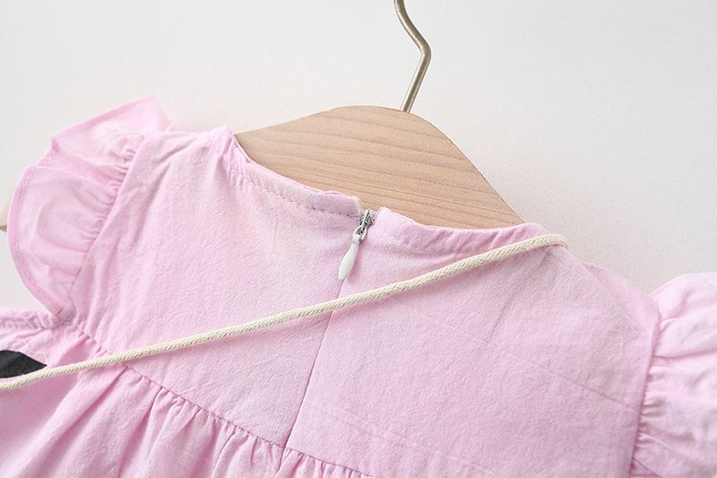 Summer Girls Dress New Children's Clothing Cute Round Neck Small Flying Sleeves Splicing Cake Skirt Sweet Contrast Color Vest Skirt_voghion.com